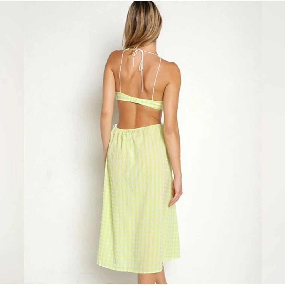 NWT For Love & Lemons Maureen Green & White Gingham Midi Dress Size Large - Picture 3 of 11